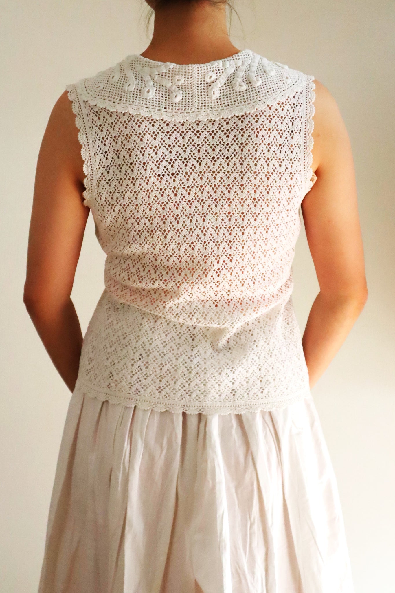 1920s Hand-Crocheted Cotton Sailor Collar Top