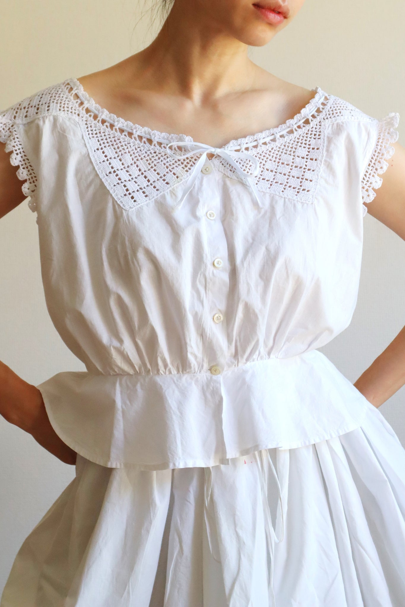 1910s Antique Crochet White Cotton Corset Cover