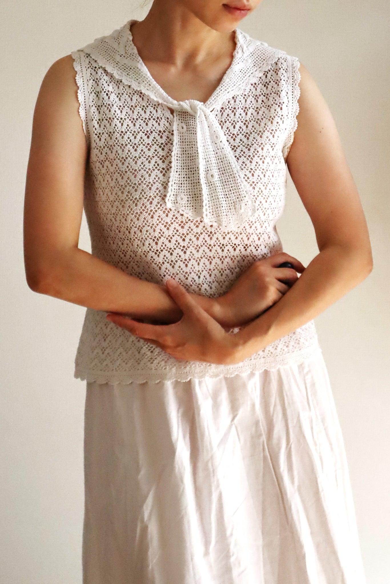 1920s Hand-Crocheted Cotton Sailor Collar Top