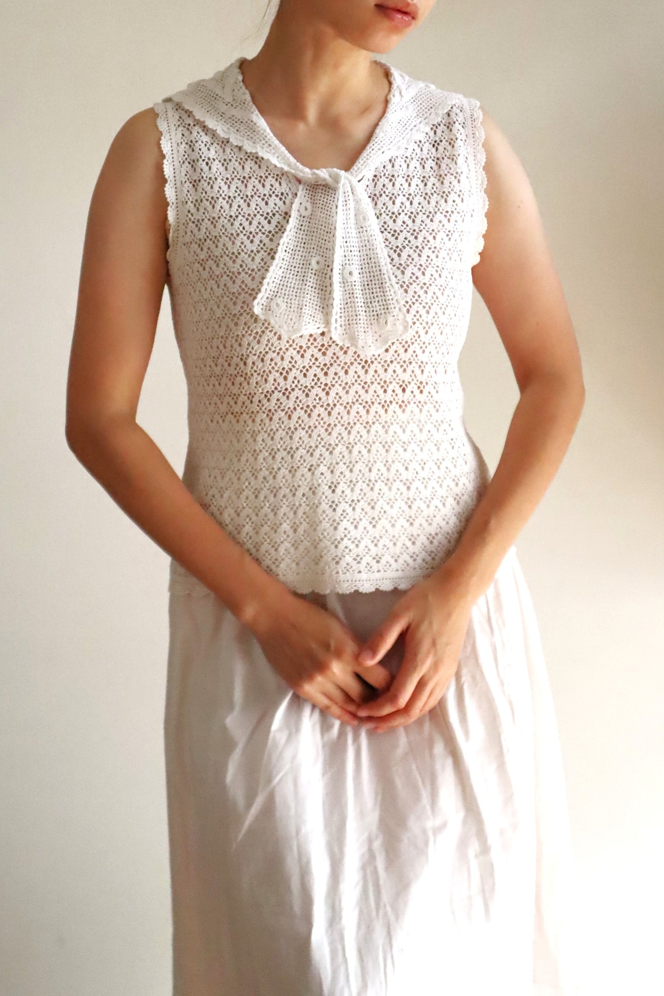 1920s Hand-Crocheted Cotton Sailor Collar Top