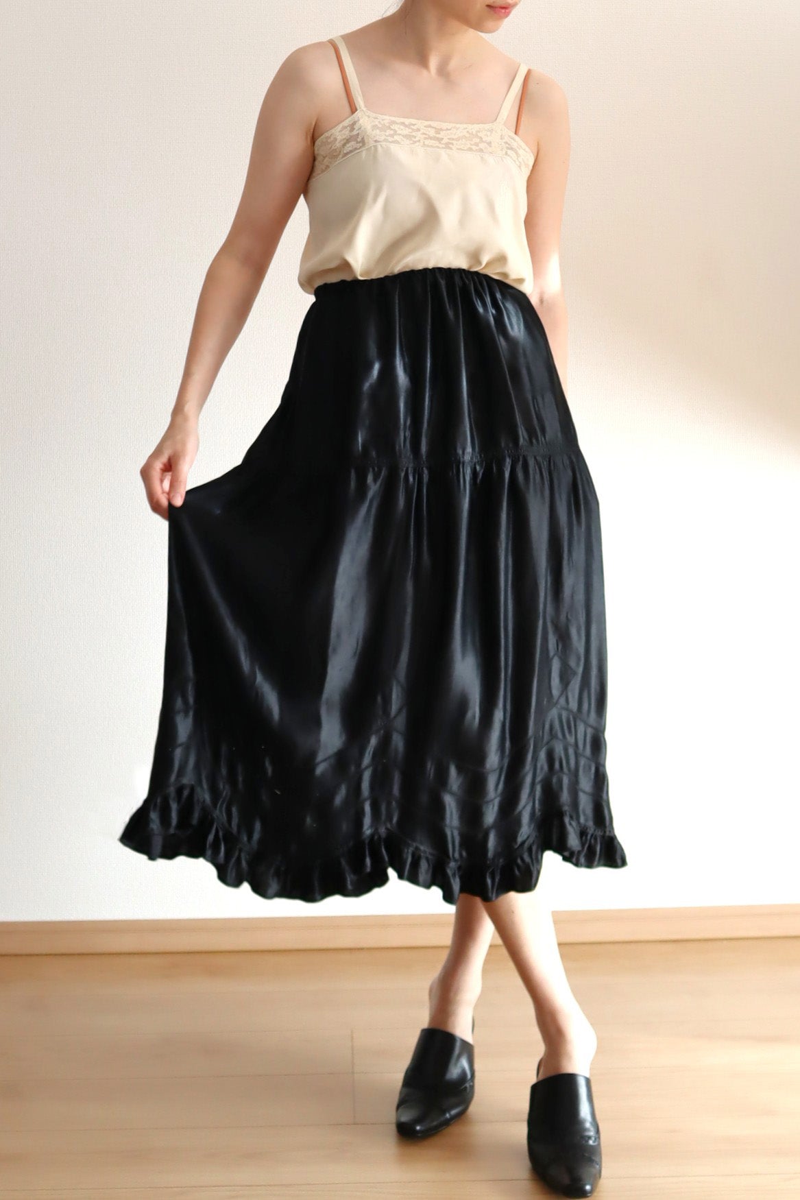 1900s Edwardian Black Silk Petticoat Skirt