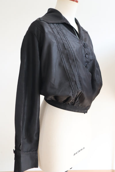 1900s–1910s Acorn Brand Black Silk Pigeon-Front Jacket