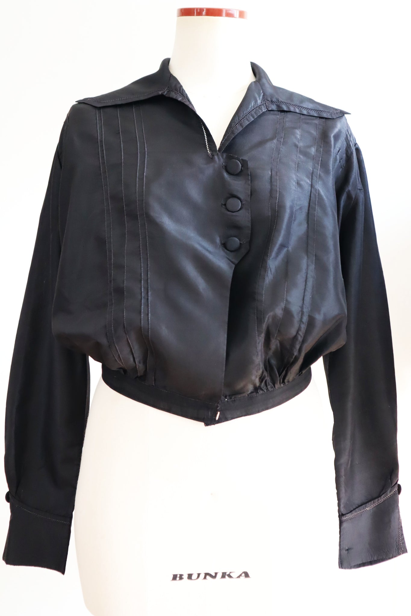 1900s–1910s Acorn Brand Black Silk Pigeon-Front Jacket