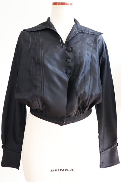 1900s–1910s Acorn Brand Black Silk Pigeon-Front Jacket