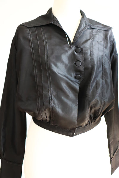 1900s–1910s Acorn Brand Black Silk Pigeon-Front Jacket
