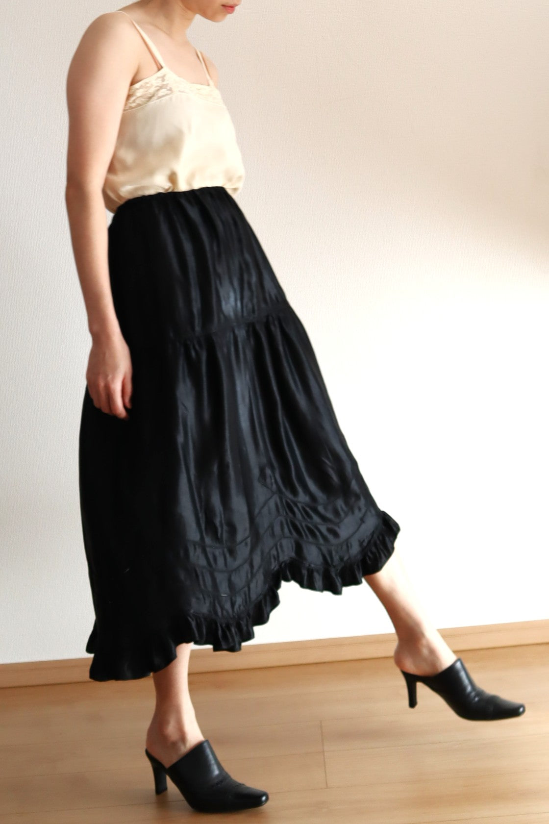 1900s Edwardian Black Silk Petticoat Skirt