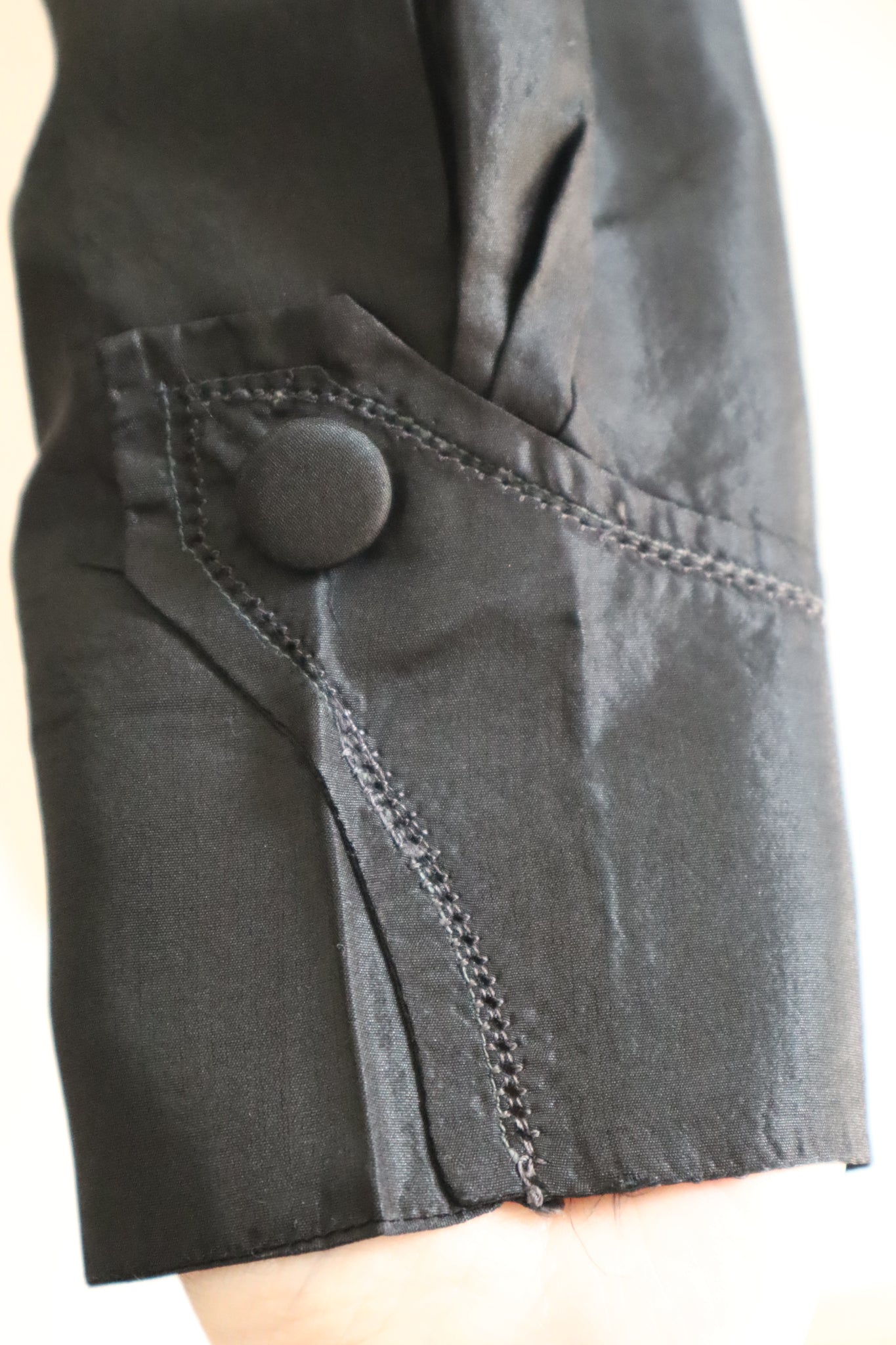 1900s–1910s Acorn Brand Black Silk Pigeon-Front Jacket