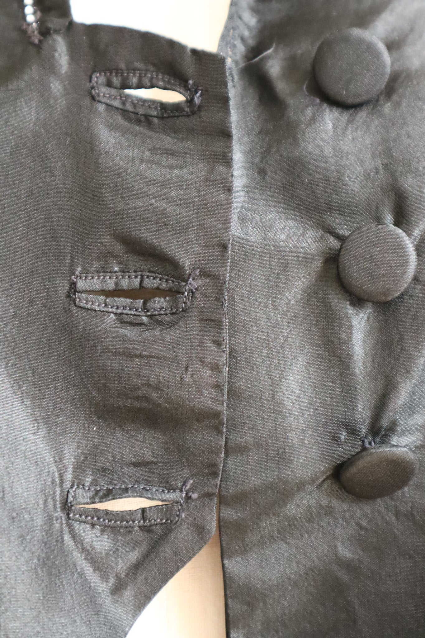 1900s–1910s Acorn Brand Black Silk Pigeon-Front Jacket