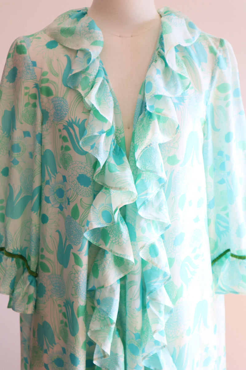 70s Floral Silk Ruffle Robe – makky