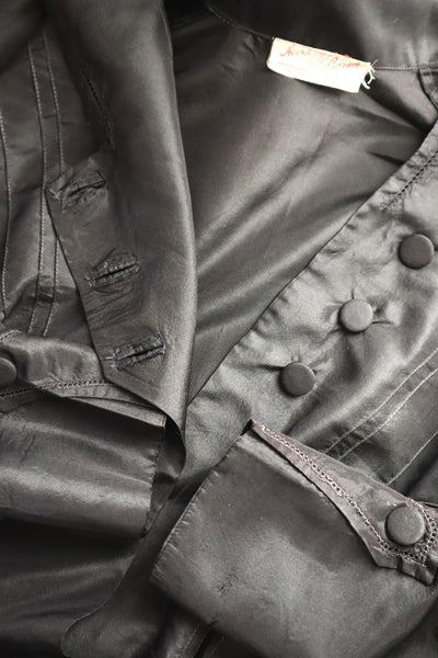 1900s–1910s Acorn Brand Black Silk Pigeon-Front Jacket