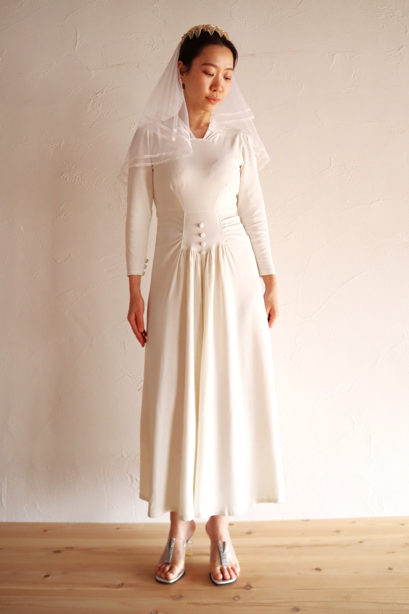 1950s–60s French Floral Crown Wedding Veil