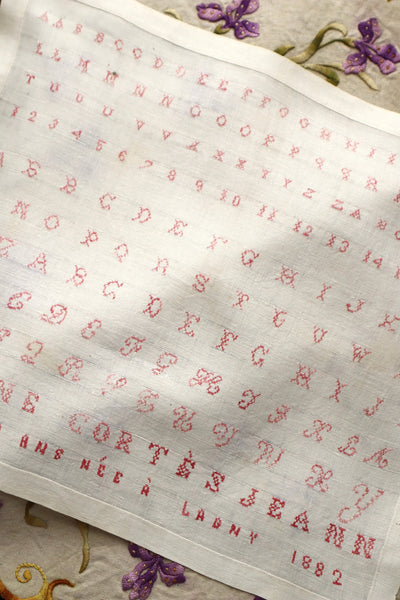 French Cross Stitch Sampler Dated 1882