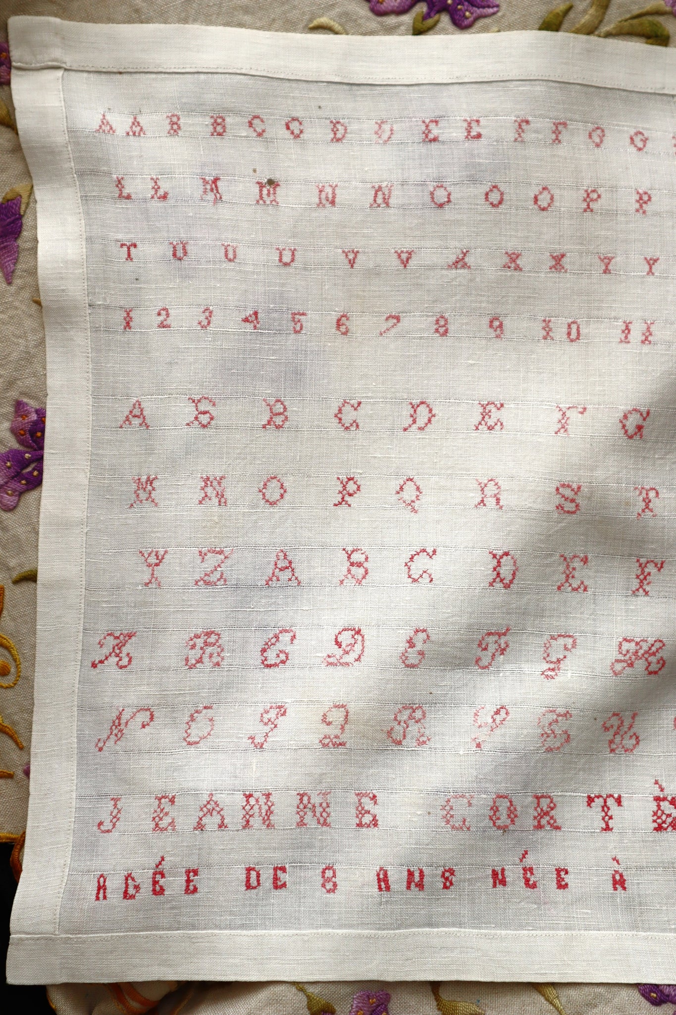 French Cross Stitch Sampler Dated 1882