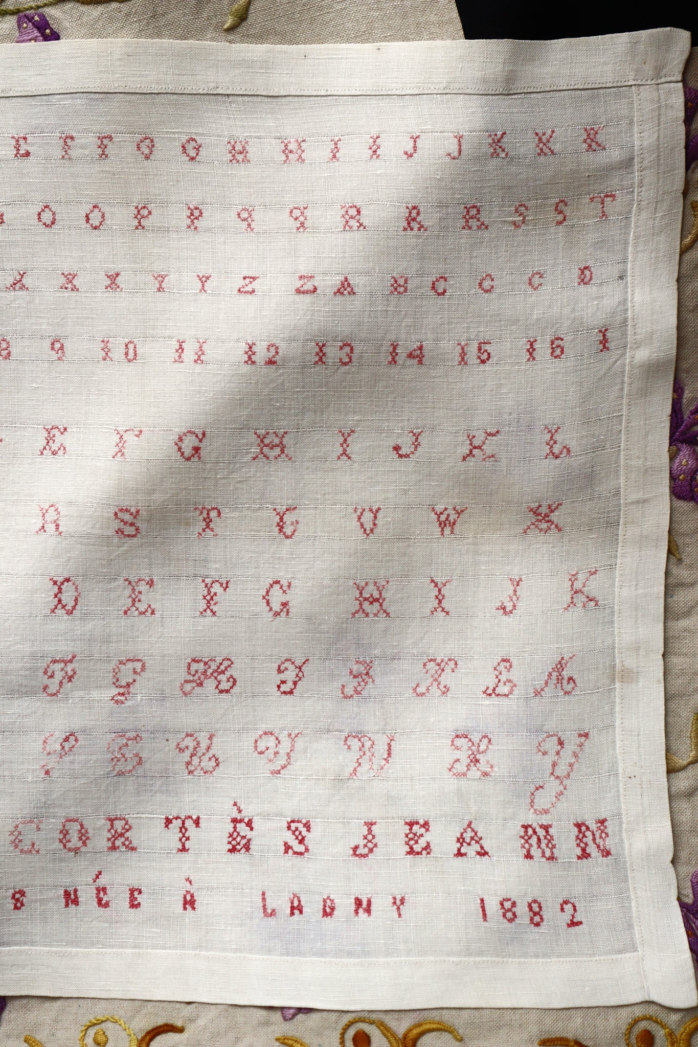 French Cross Stitch Sampler Dated 1882