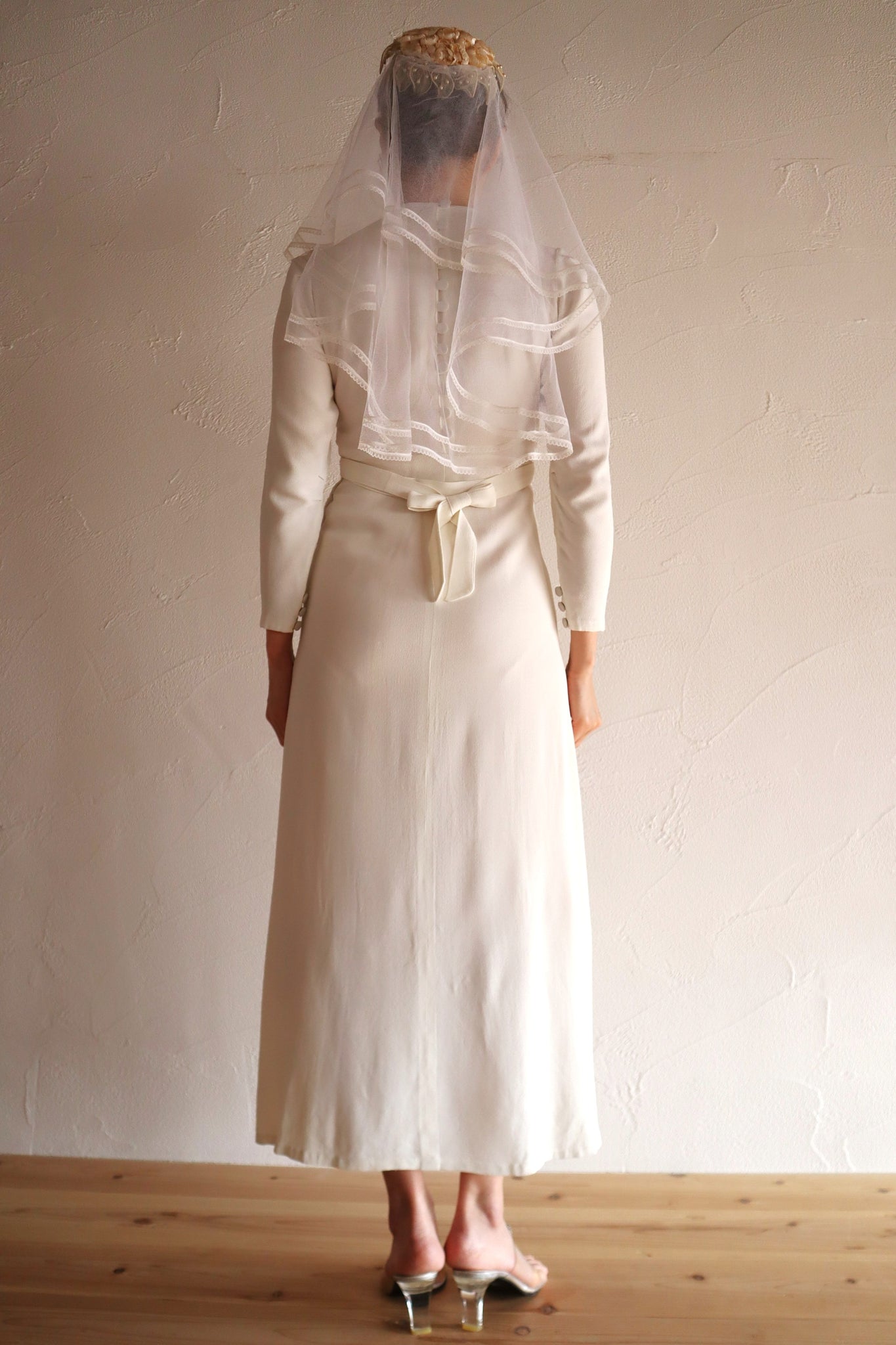 1950s–60s French Floral Crown Wedding Veil