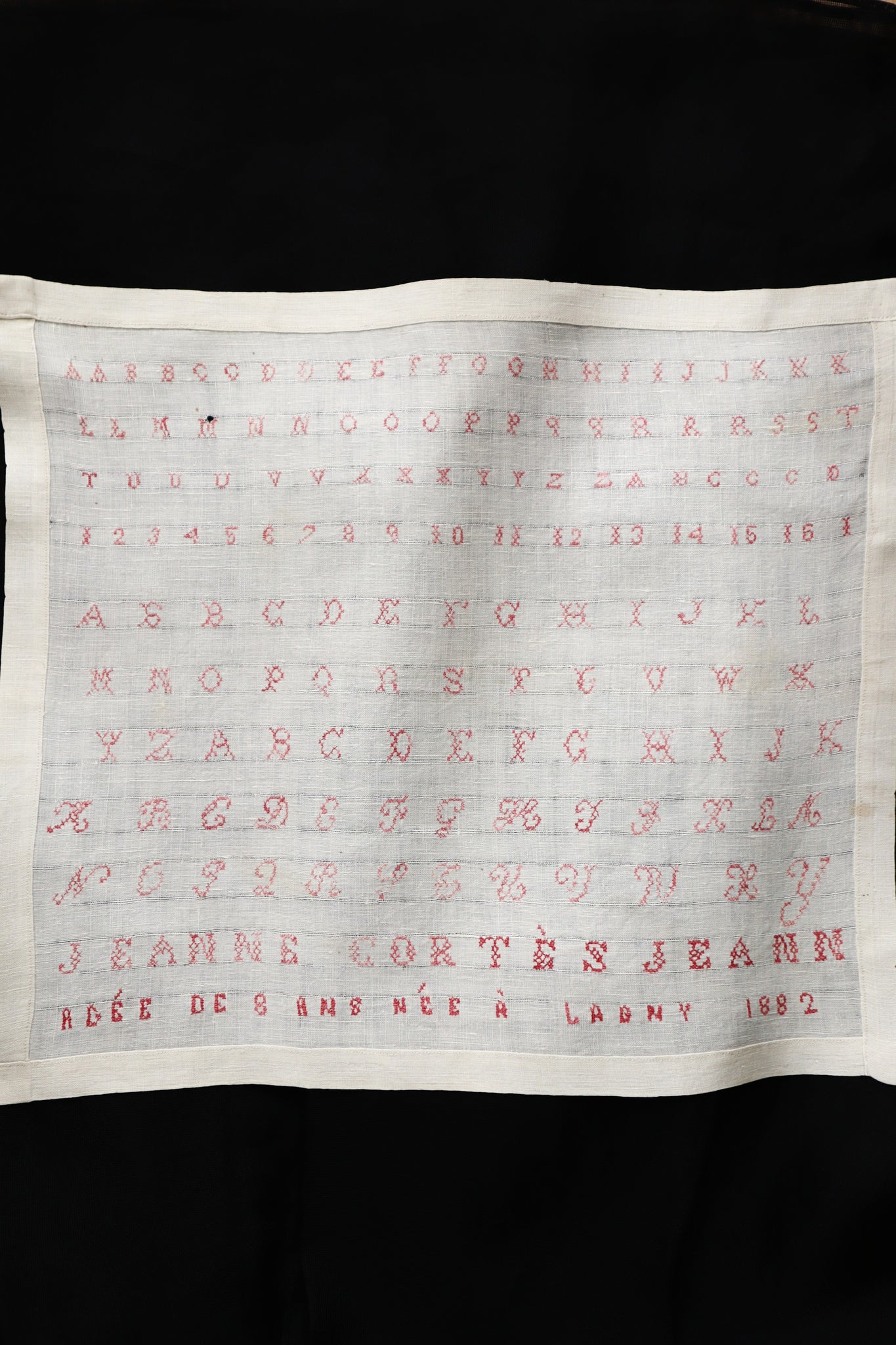 French Cross Stitch Sampler Dated 1882