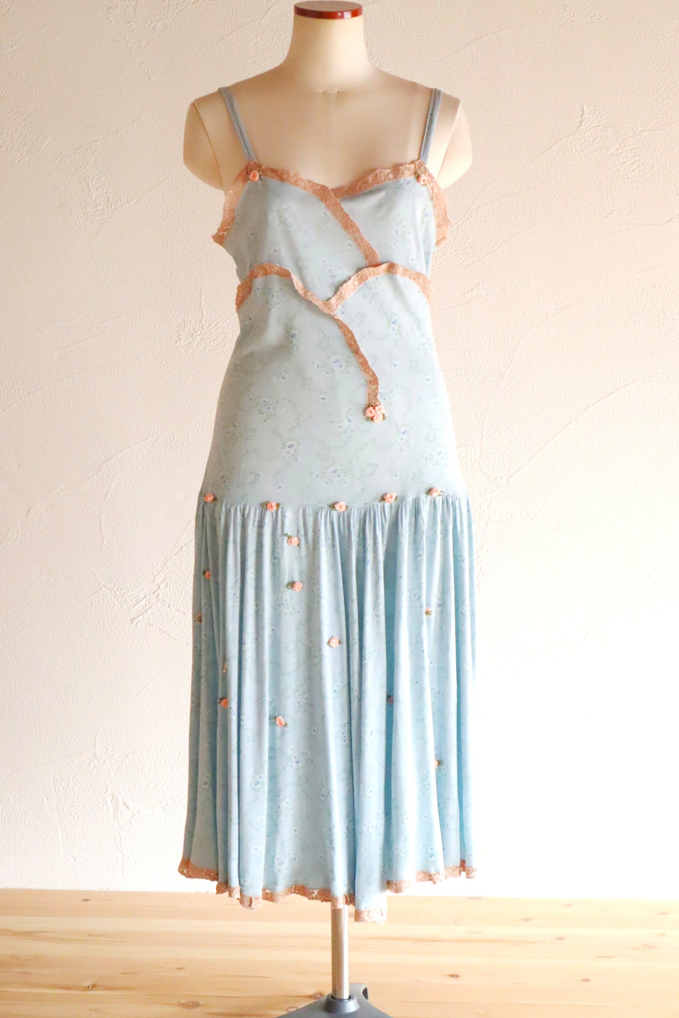 1930s Blue Floral Rayon Dress