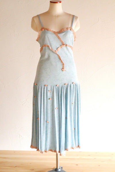 1930s Blue Floral Rayon Dress
