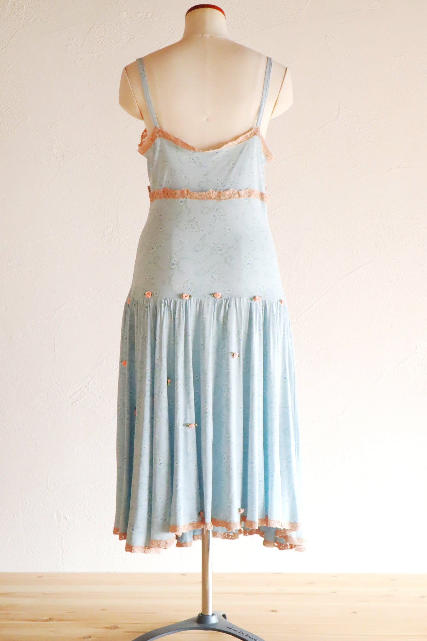 1930s Blue Floral Rayon Dress
