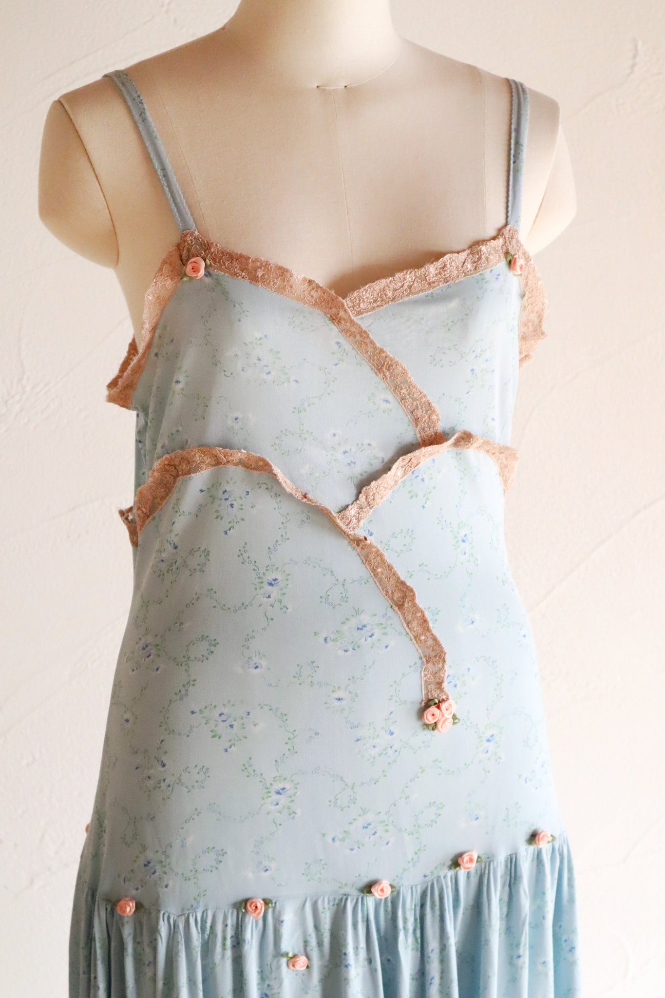 1930s Blue Floral Rayon Dress