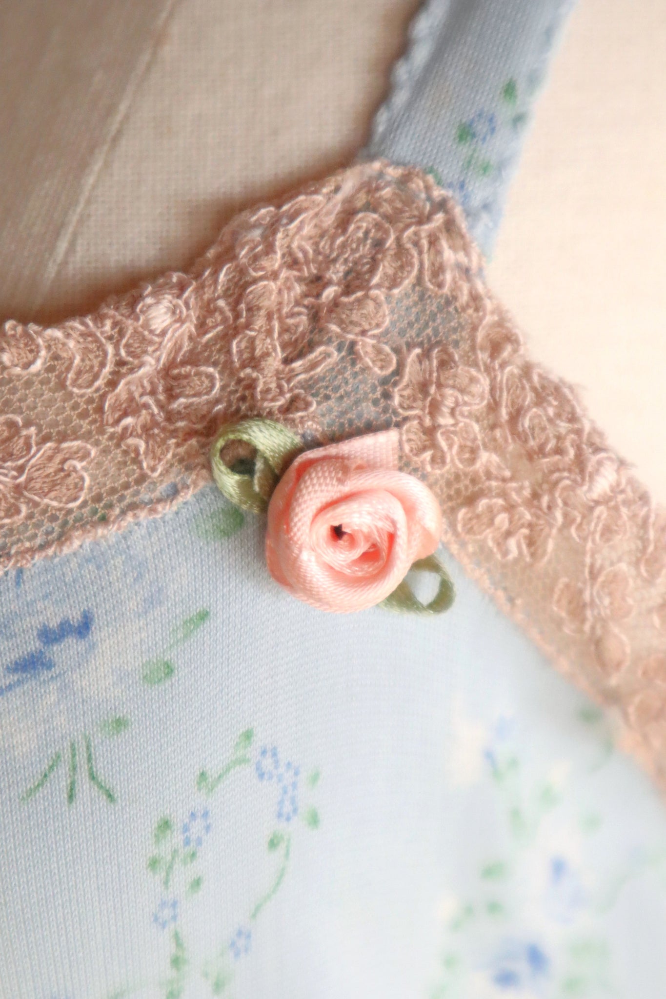 1930s Blue Floral Rayon Dress