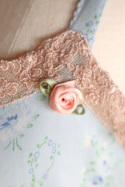 1930s Blue Floral Rayon Dress