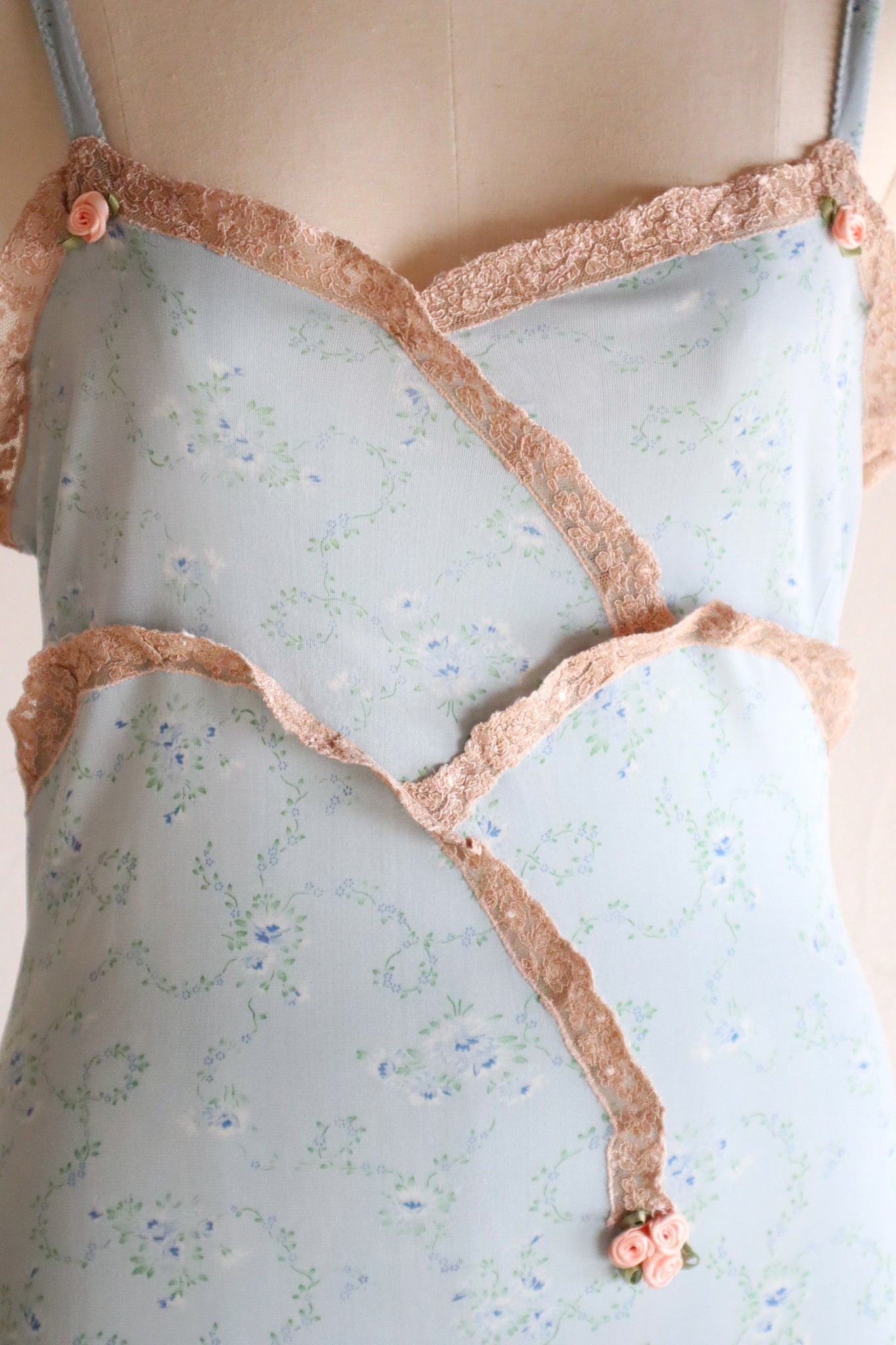 1930s Blue Floral Rayon Dress