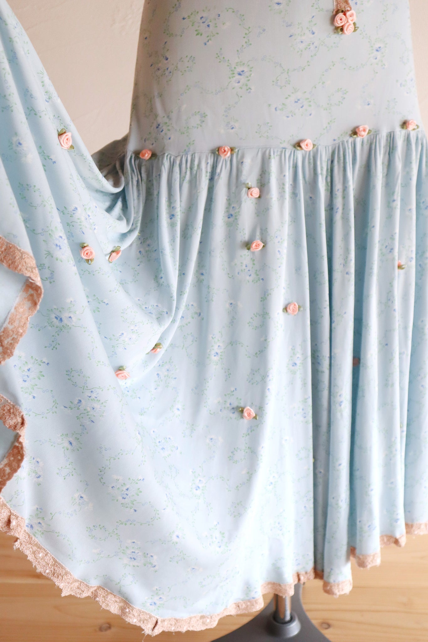 1930s Blue Floral Rayon Dress