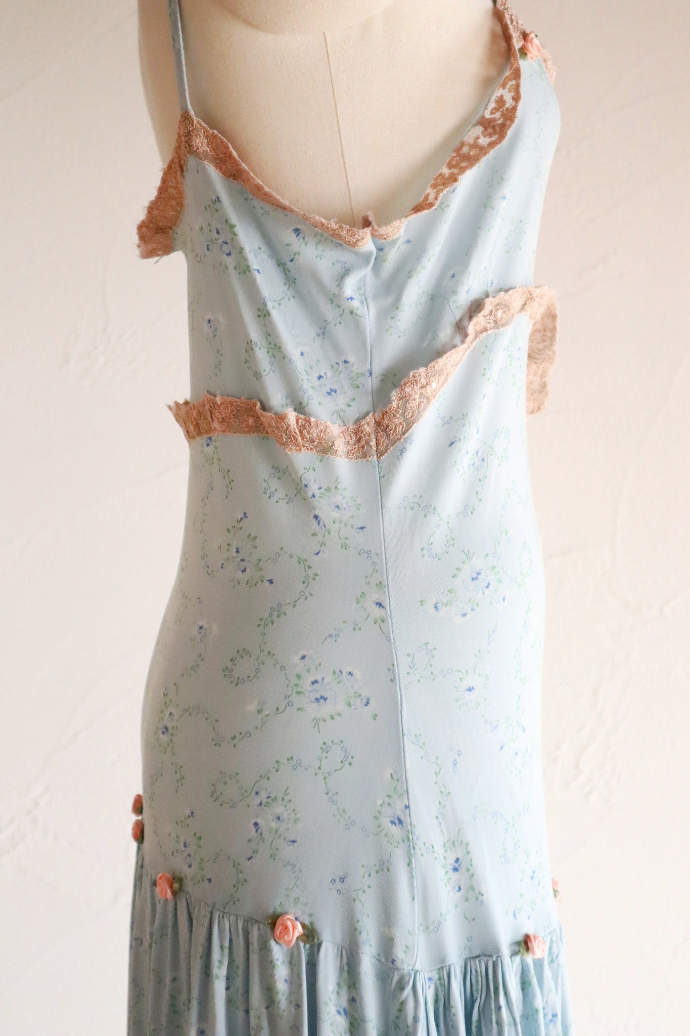 1930s Blue Floral Rayon Dress