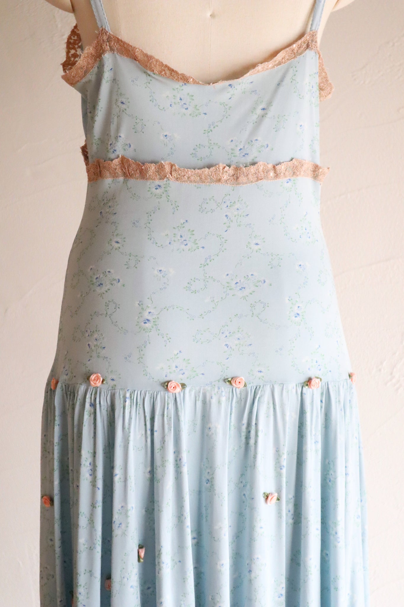 1930s Blue Floral Rayon Dress