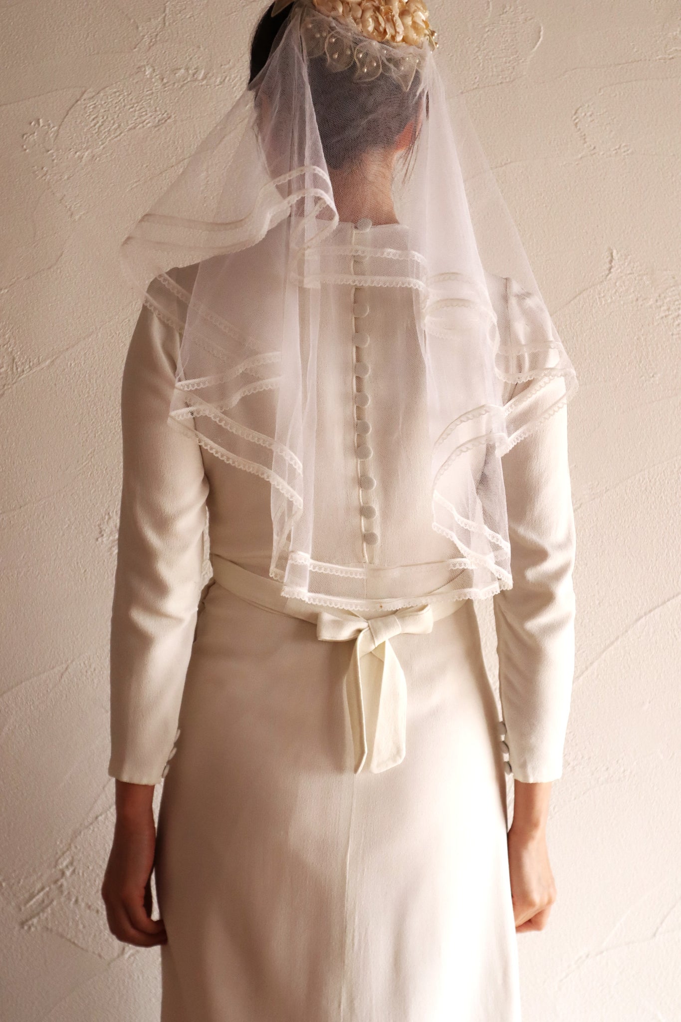 1950s–60s French Floral Crown Wedding Veil
