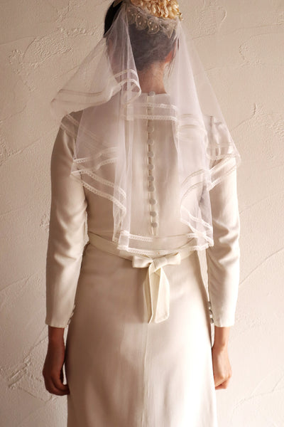1950s–60s French Floral Crown Wedding Veil
