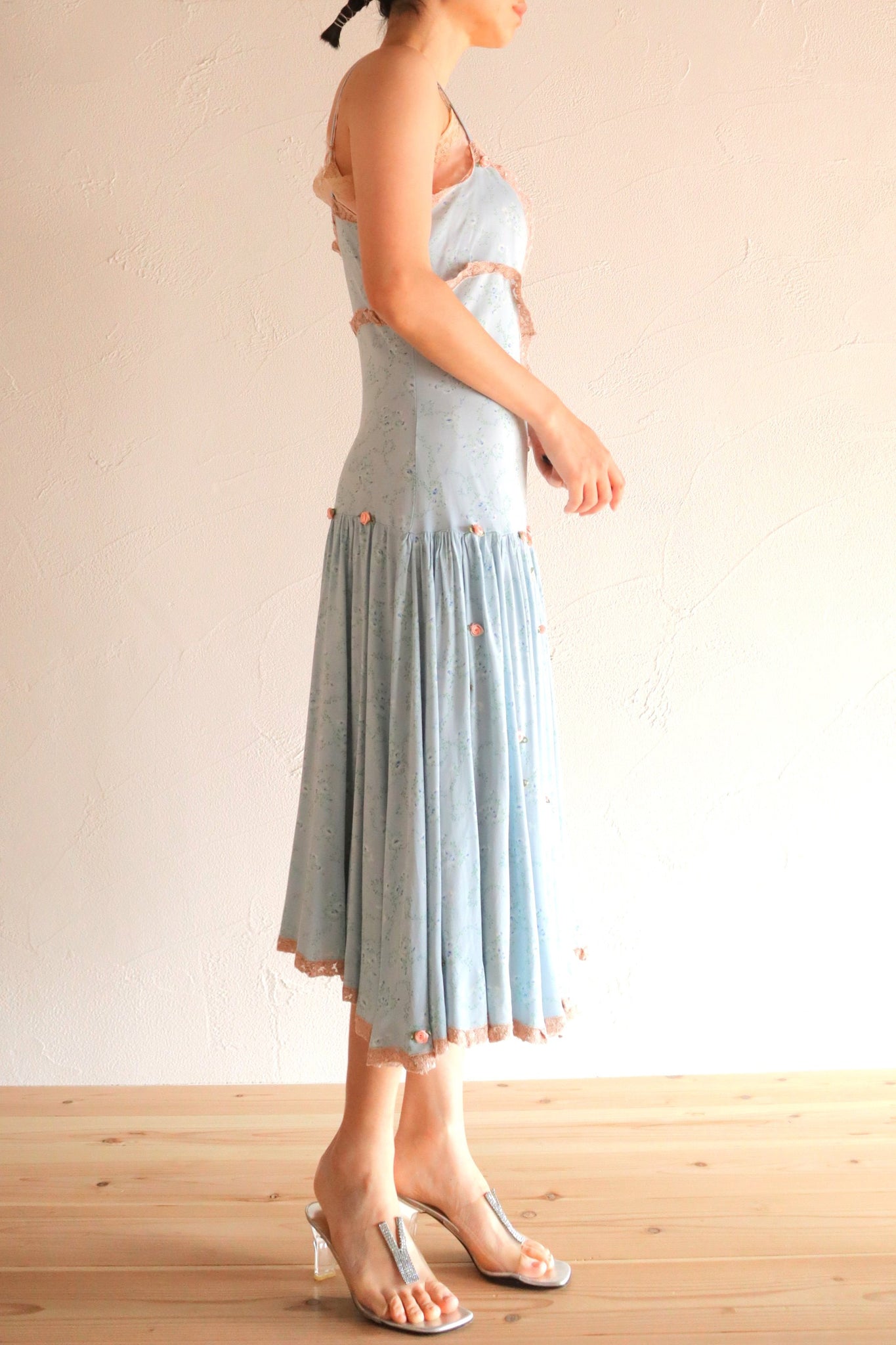 1930s Blue Floral Rayon Dress