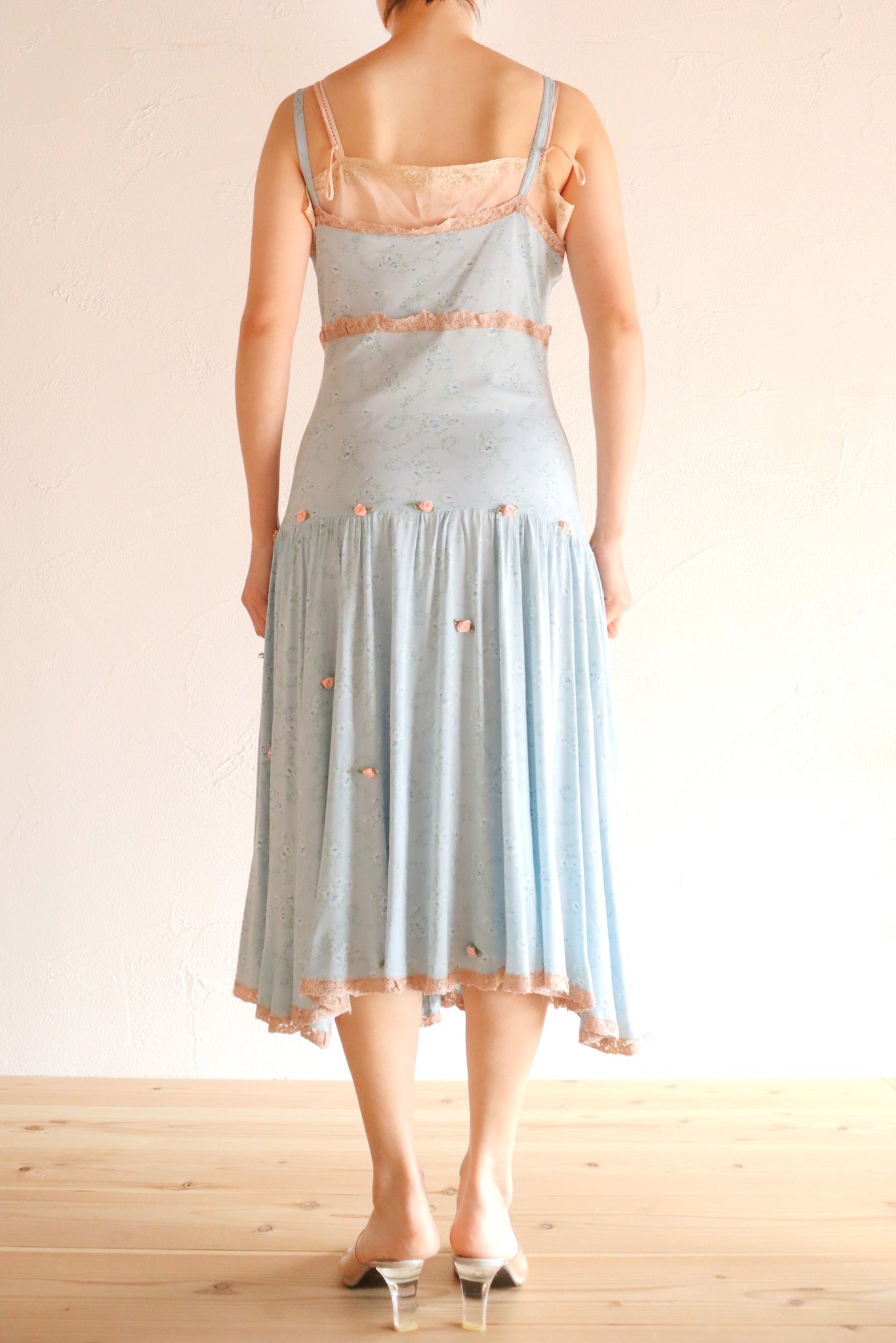 1930s Blue Floral Rayon Dress