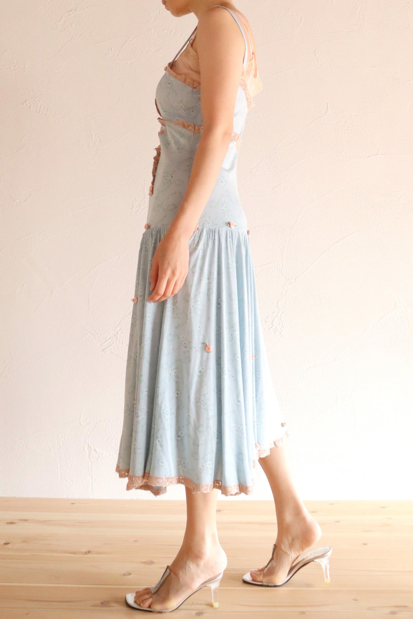 1930s Blue Floral Rayon Dress