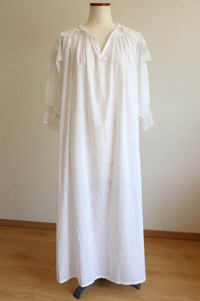 1900s French Big Collar Lawn Cotton Long Dress