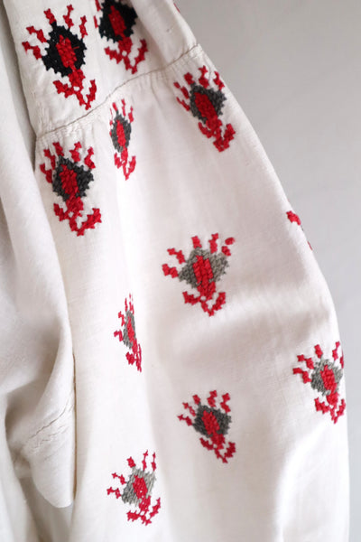 1920s Ukrainian Hand-Embroidered Cotton Sorochka Dress
