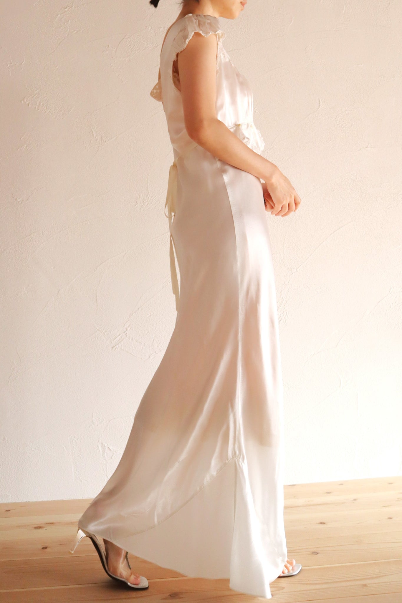 1930s White Satin Mini Rose Dress