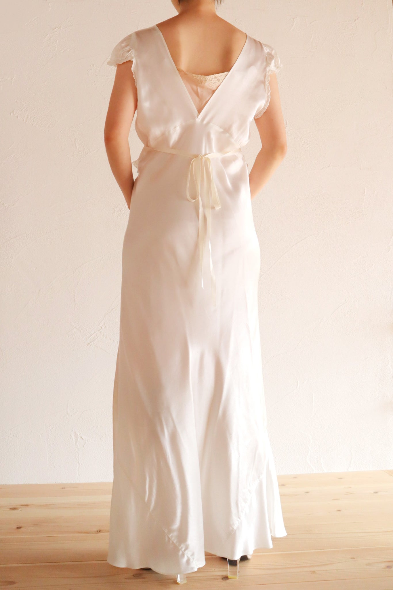1930s White Satin Mini Rose Dress