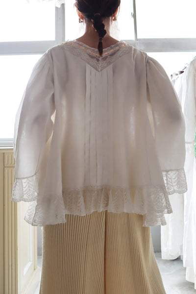 1910s Antique Luxury Lace Insert Cotton Bed Jacket