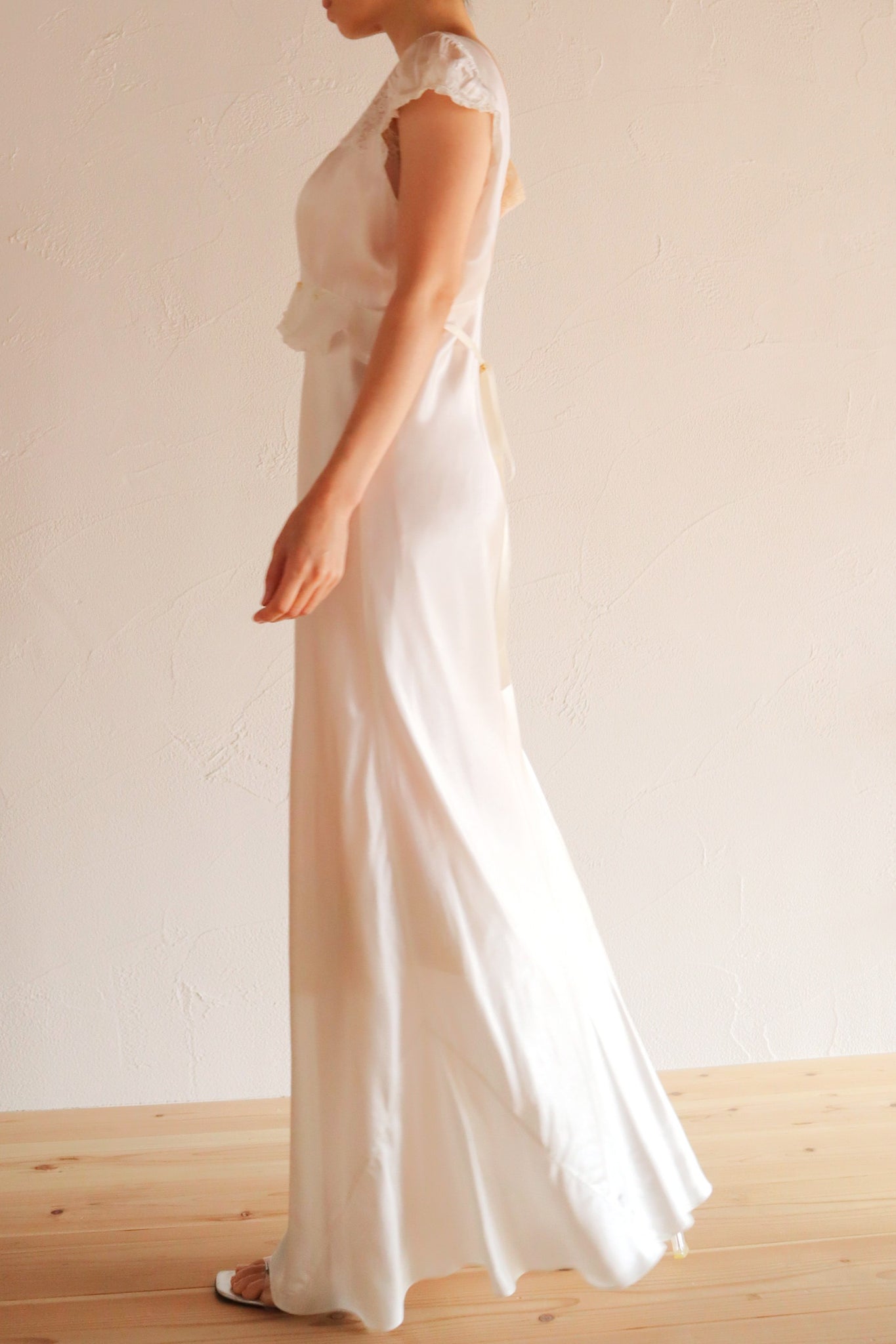 1930s White Satin Mini Rose Dress