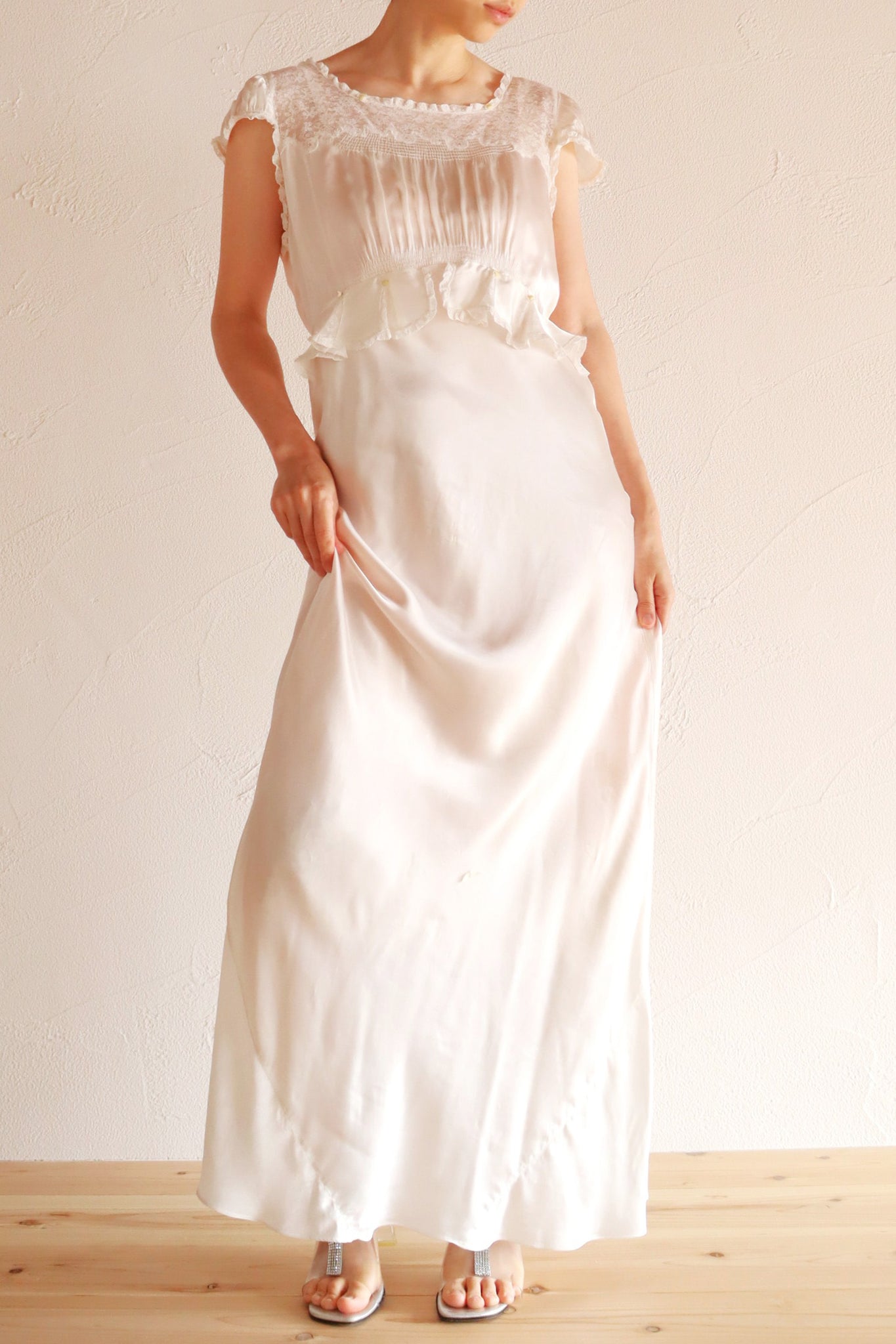 1930s White Satin Mini Rose Dress