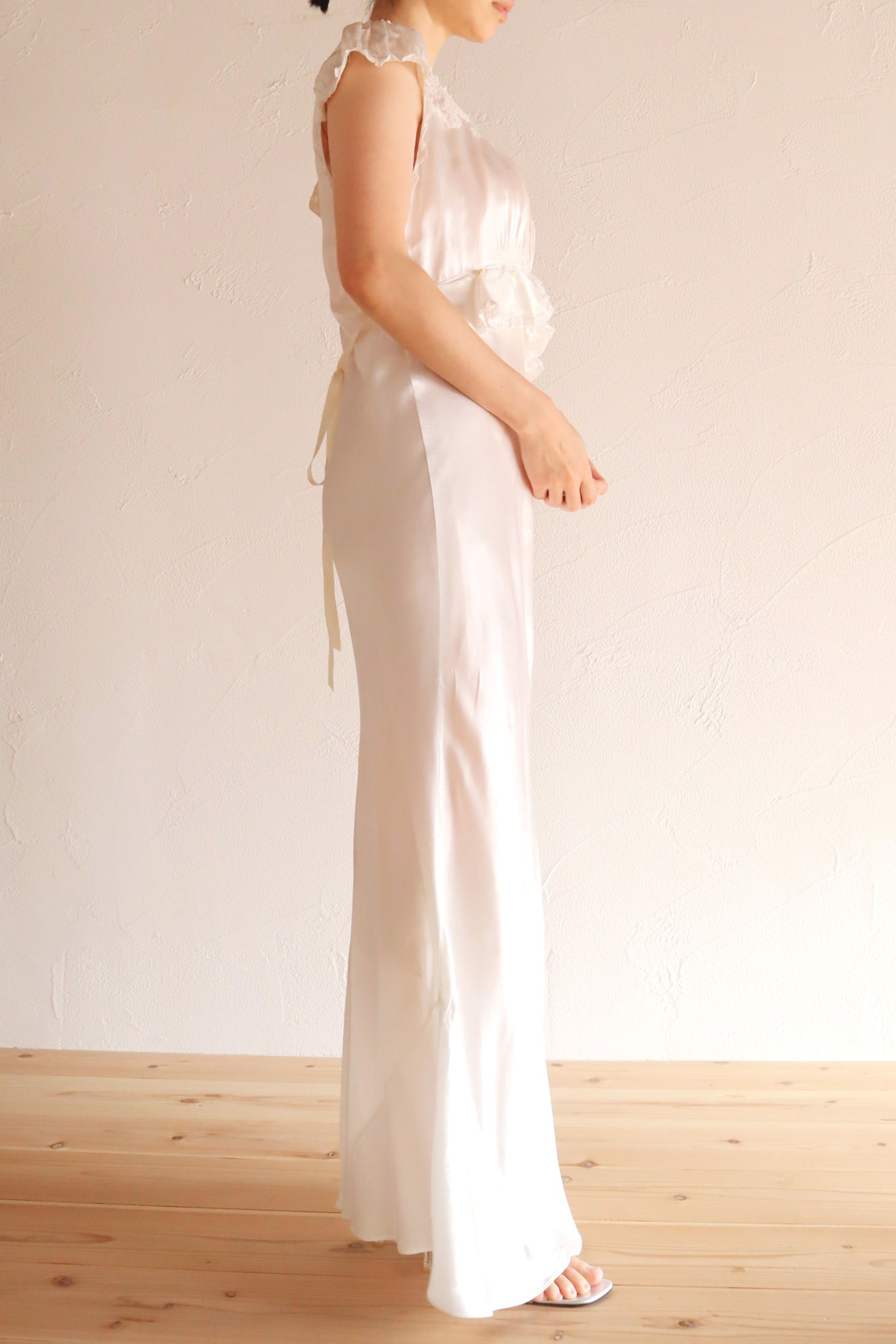 1930s White Satin Mini Rose Dress
