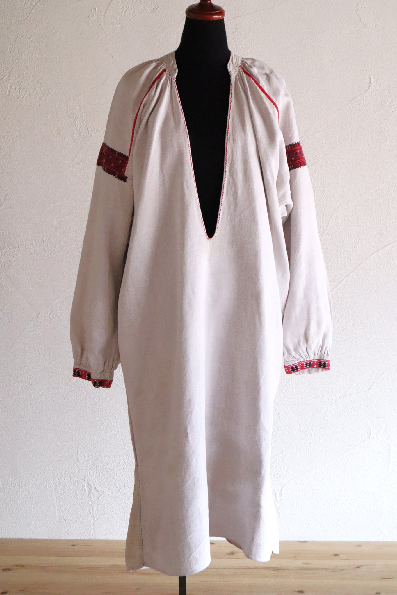 1890s–1910s Ukrainian Hand-Embroidered Homespun Linen Folk Dress
