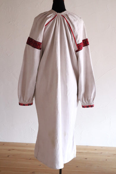 1890s–1910s Ukrainian Hand-Embroidered Homespun Linen Folk Dress