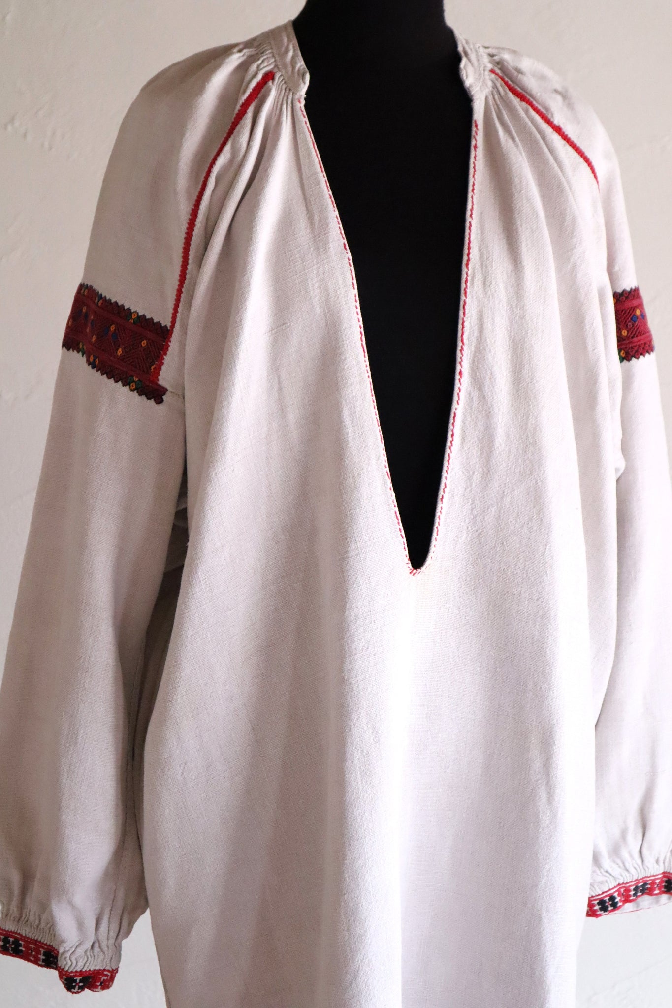 1890s–1910s Ukrainian Hand-Embroidered Homespun Linen Folk Dress