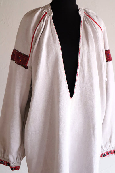 1890s–1910s Ukrainian Hand-Embroidered Homespun Linen Folk Dress