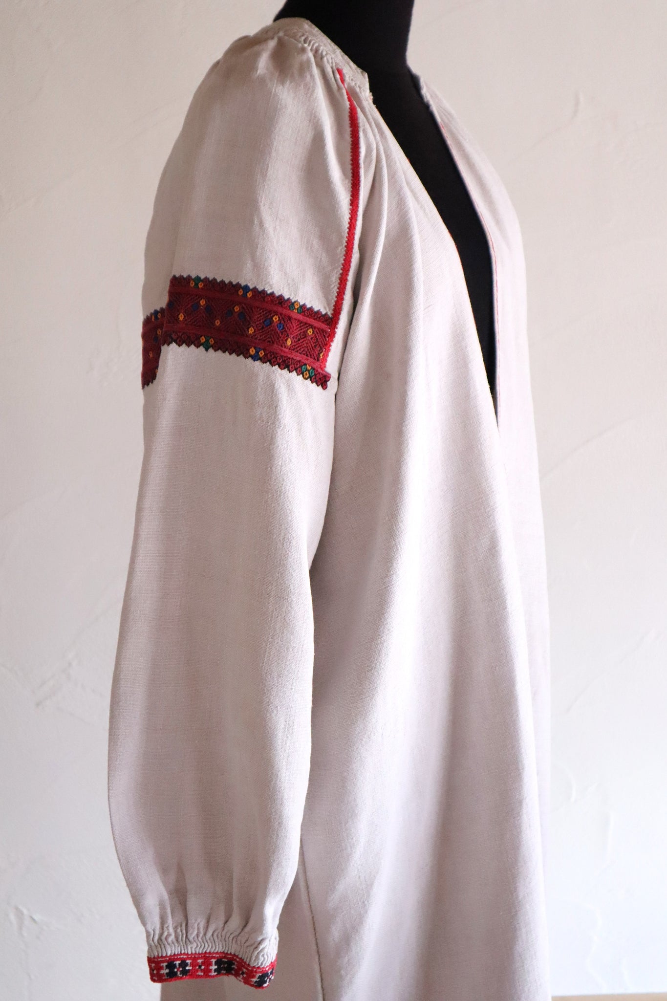 1890s–1910s Ukrainian Hand-Embroidered Homespun Linen Folk Dress