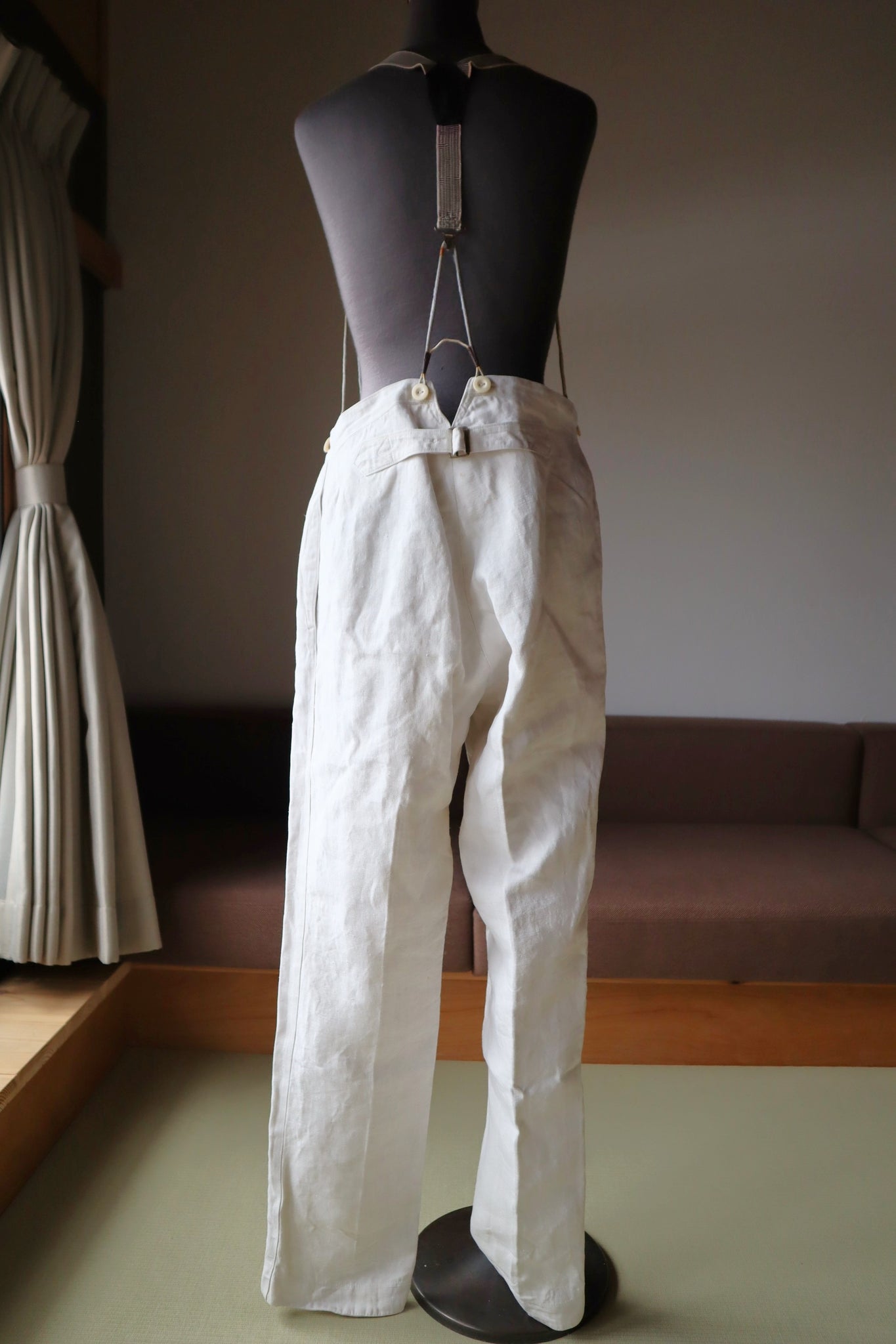 1920s French White Work Trousers - Paris Back Cinch