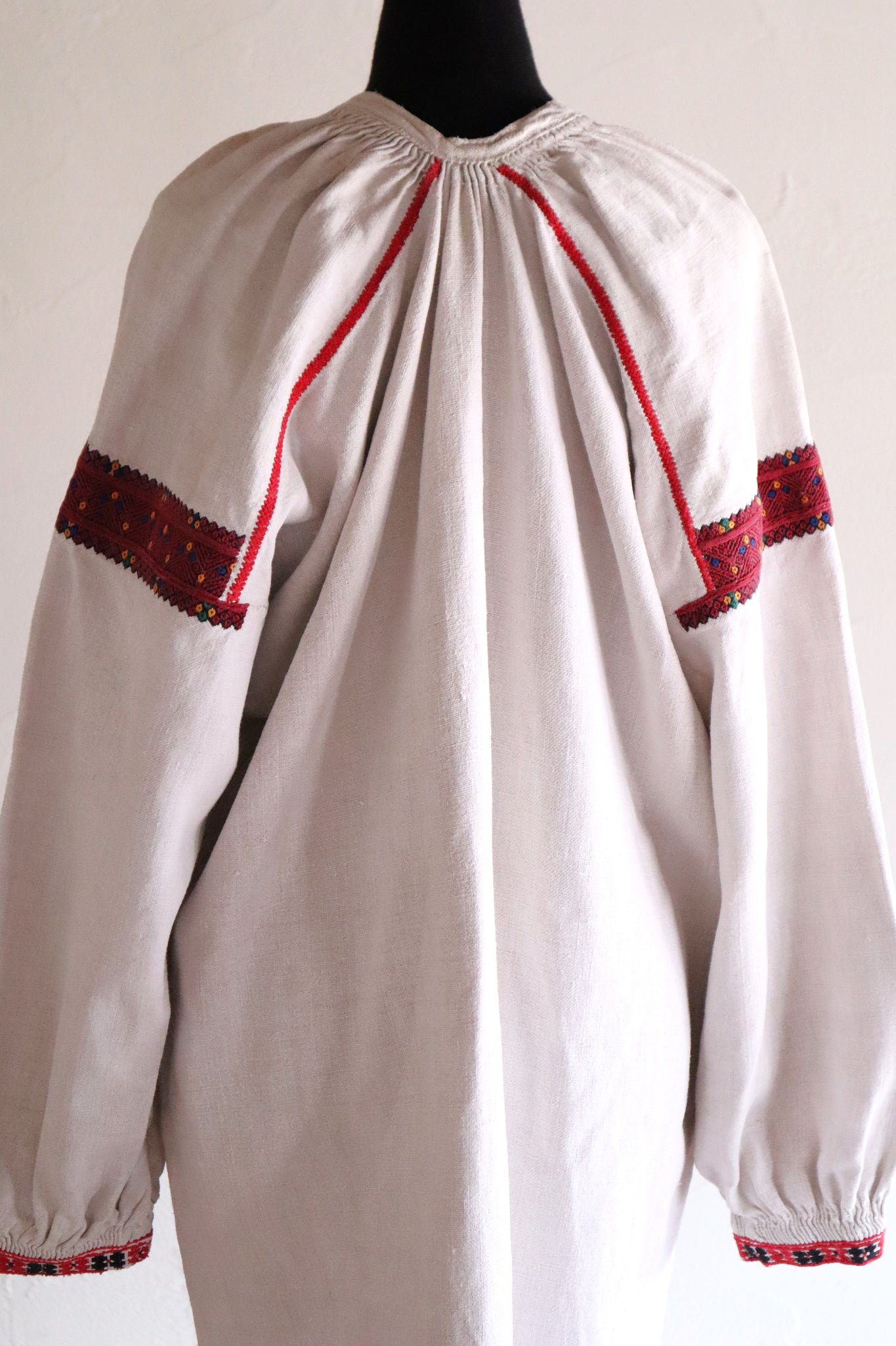 1890s–1910s Ukrainian Hand-Embroidered Homespun Linen Folk Dress